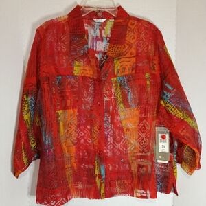 Erin By London Women's Colorful Button-Up Shirt NWT Size 2X